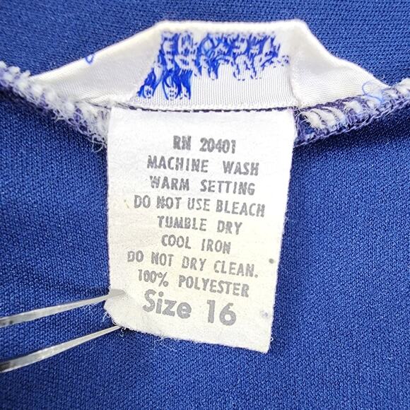 Vintage Mardi Modes Cap Sleeve Collar Polo Shirt Size 16 Blue Stretch Pleated - Picture 4 of 7